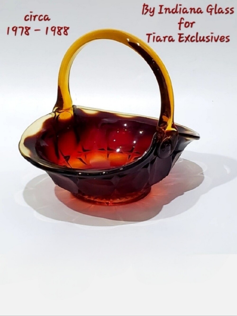 Vntg Sunset Constellation Tiara 8" Art Glass Amberina Basket by Indiana Glass